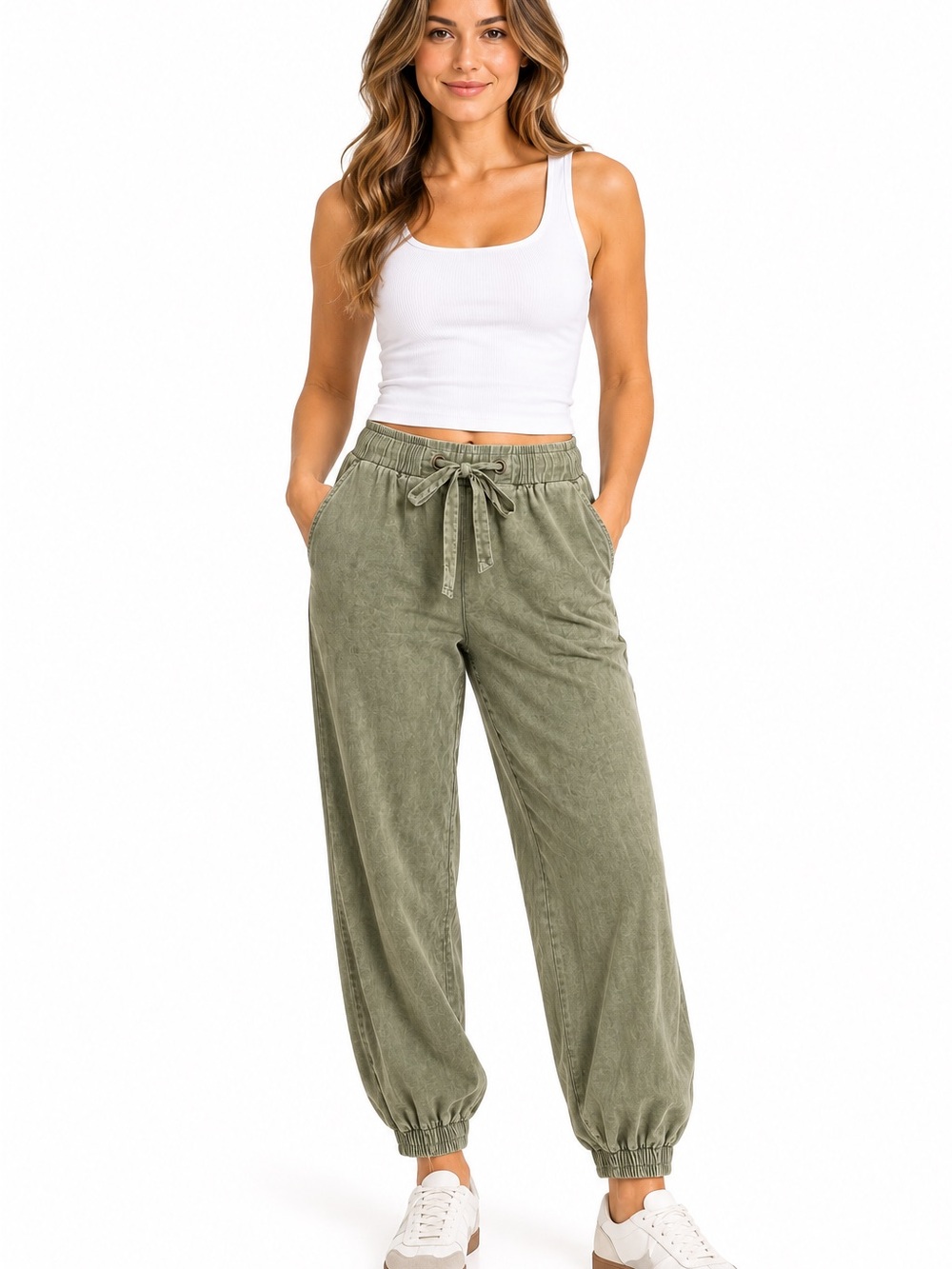 Easel Olive Mineral Wash Jogger Pants Size Large Boho Casual